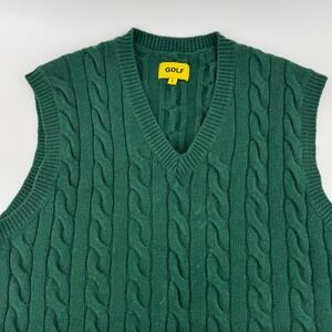 Golf Wang Green Cable Knit Sweater Vest Mens Large Wool Blend V-Neck Streetwear